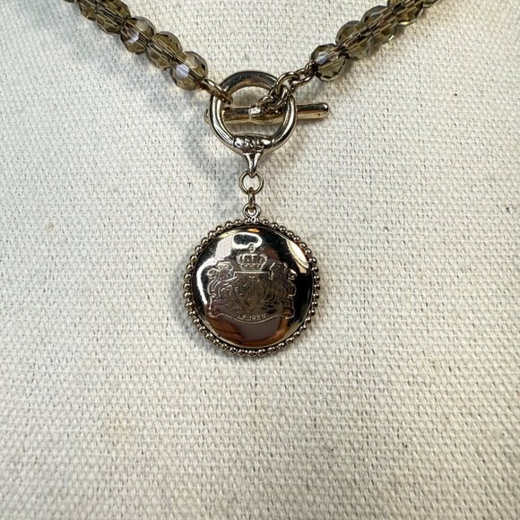 Juicy Couture Logo Charm Necklace Cut Glass Beads‎ Toggle Clasp Silver-Tone - Picture 2 of 5